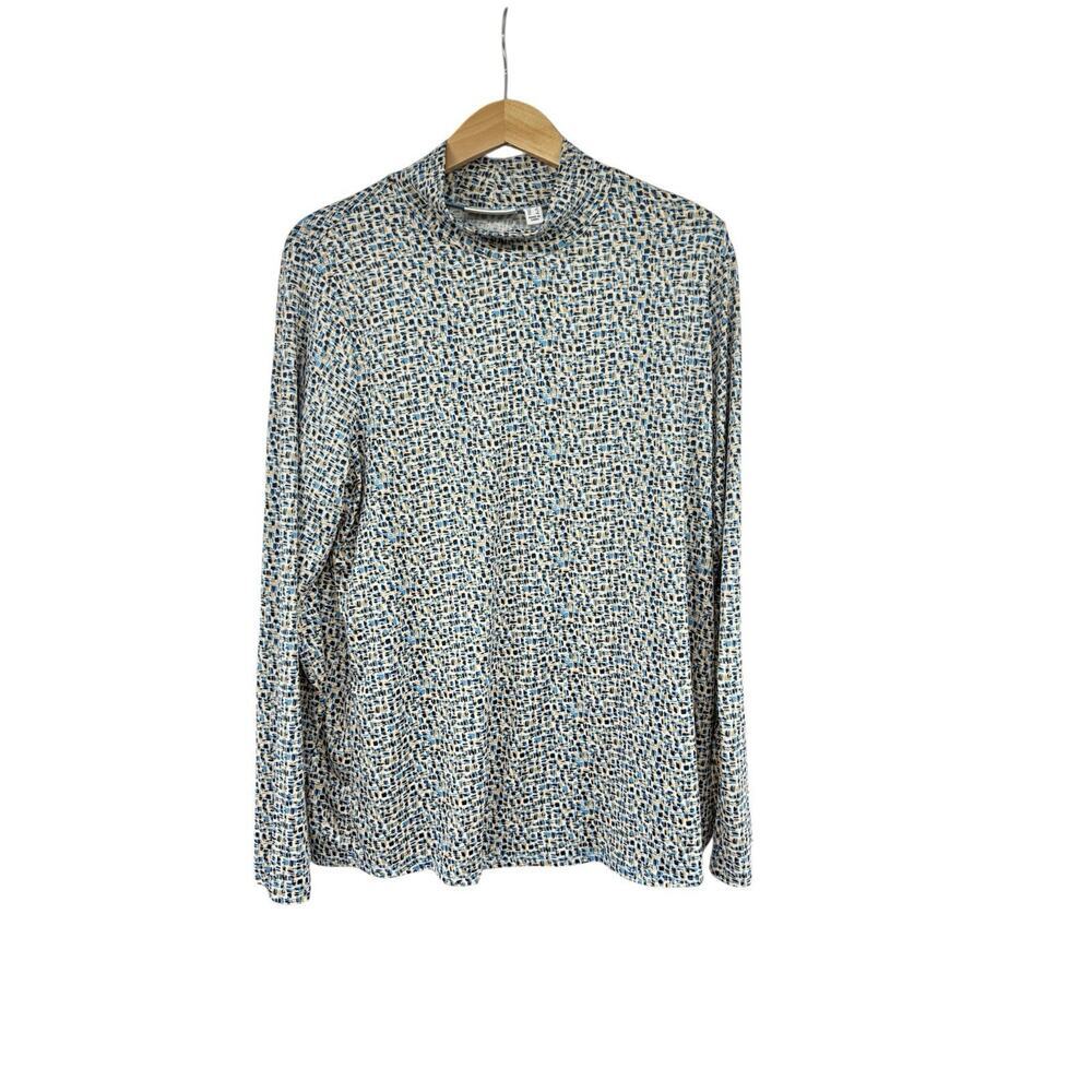 Susan Graver Soft Long Sleeve Patterned High Neck Layering Top Womens Large